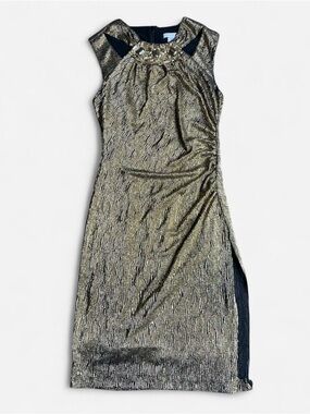 Cache Sleeveless Metallic Gold Party Dress with Embellished Neckline Sz 4
